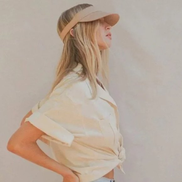 NWT Lack of Color Tan Beige Vegan Faux Leather Adjustable Visor Hat Cap $150.00 - Picture 3 of 12